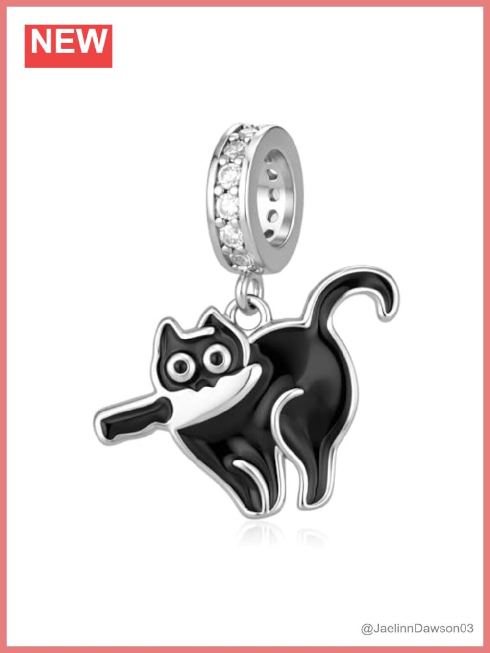 925 Sterling Silver Black Cat Charm Gothic Bracelet Jewelry Gift